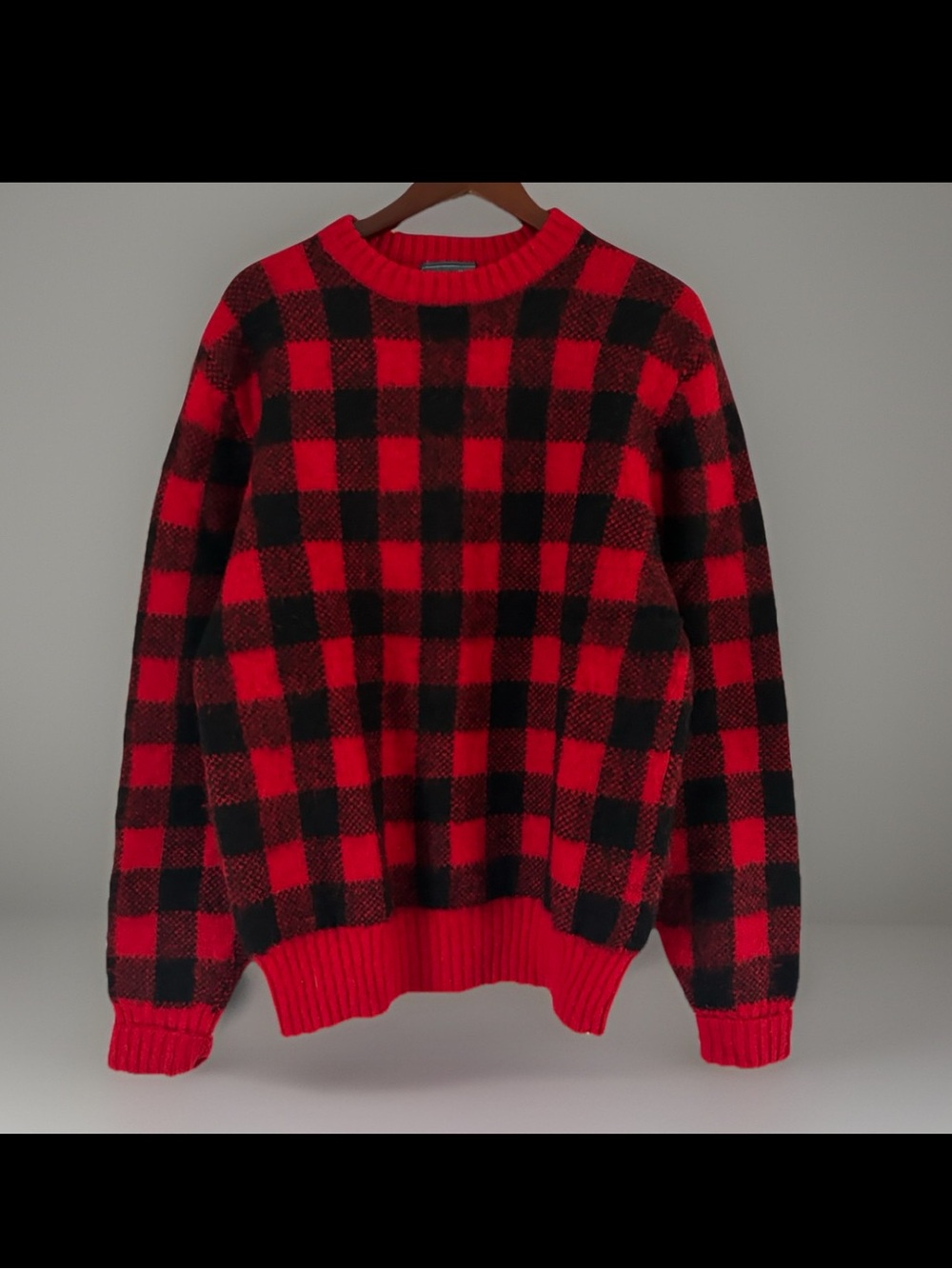 Christopher Hayes Wool Red Black Buffalo Plaid Sweater Hipster Lumberjack L